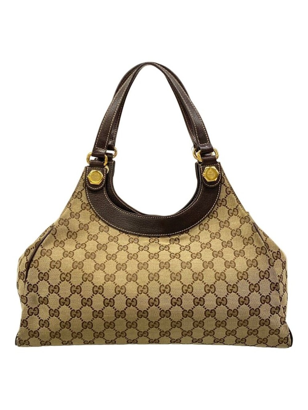 Gucci Tote Bag GG Pattern Charmy Dark Brown Beige Leather